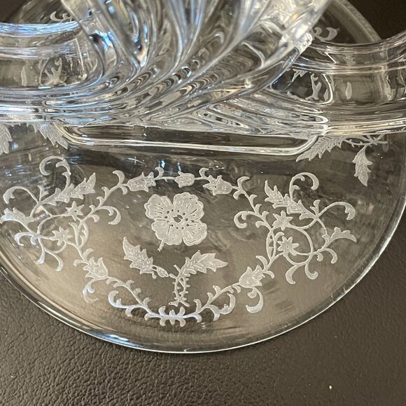 Vintage Fostoria Double Candlestick Navarre Etched Glass Flowers Base - Picture 4 of 10